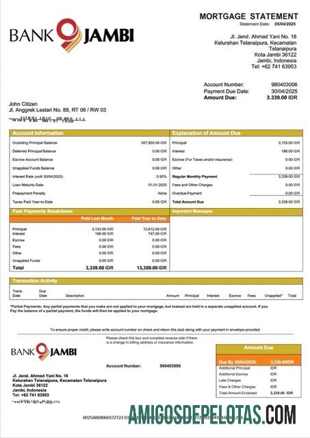 imprimível Modelo Word e PDF de declaração de hipoteca do Banco da Indonésia Jambi